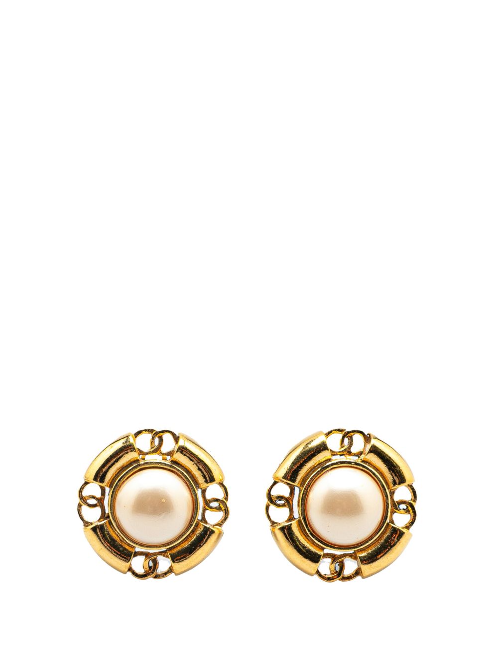 CHANEL Pre-Owned 1994 Gold Plated CC Faux Pearl Clip on Earrings costume earrings - White
