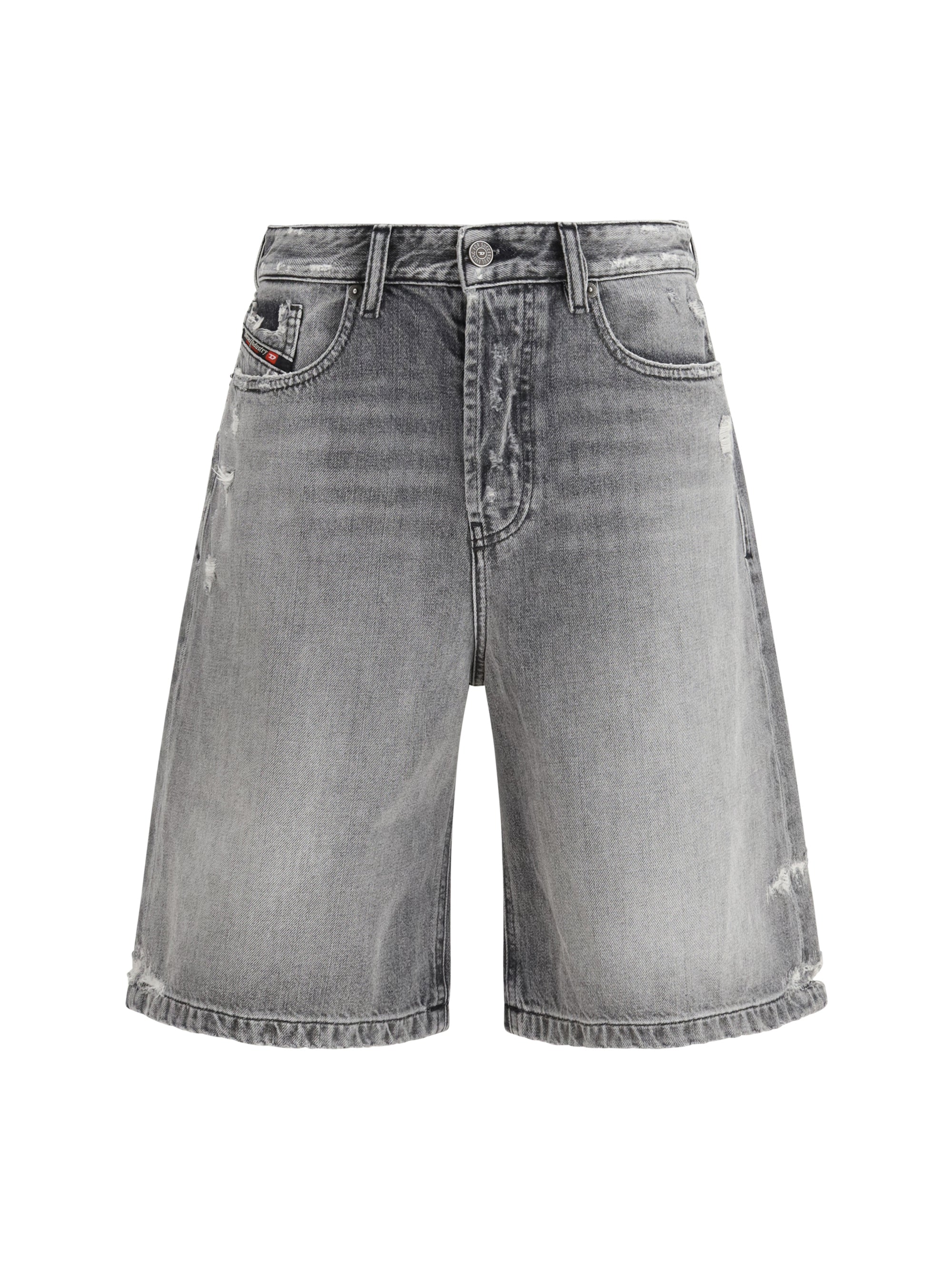 Distressed Denim Bermuda Shorts — Gray