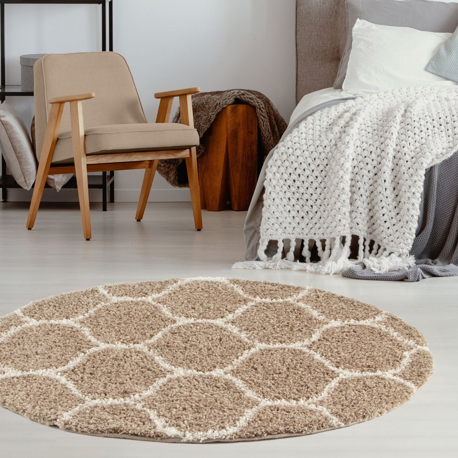 THE RUGS Unisex Moroccan Soft High Pile Shaggy Trellis Rugs & Runners Living Room in Beige | : x 150c
