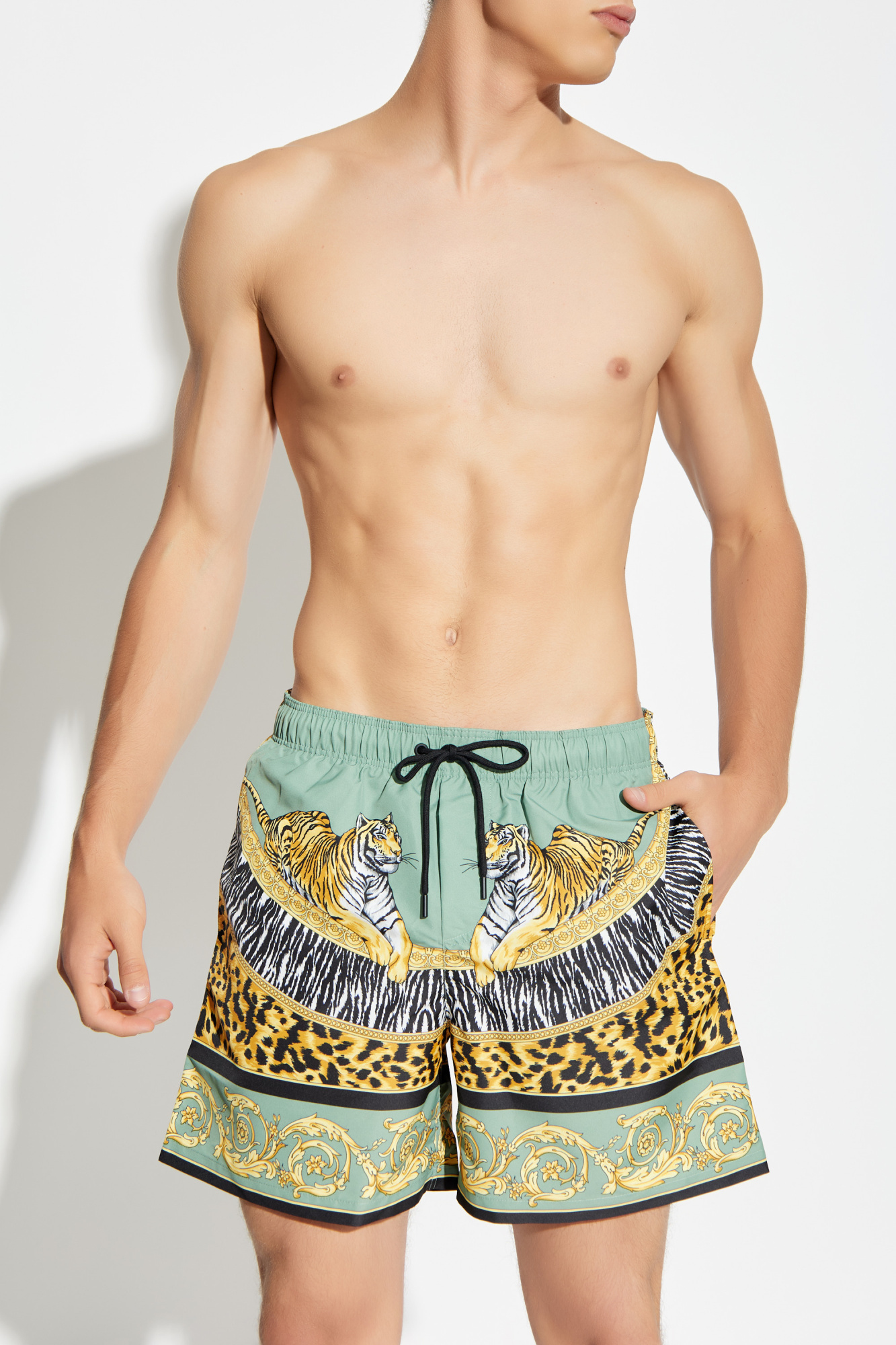 Swim Shorts With Print, Men's, Green