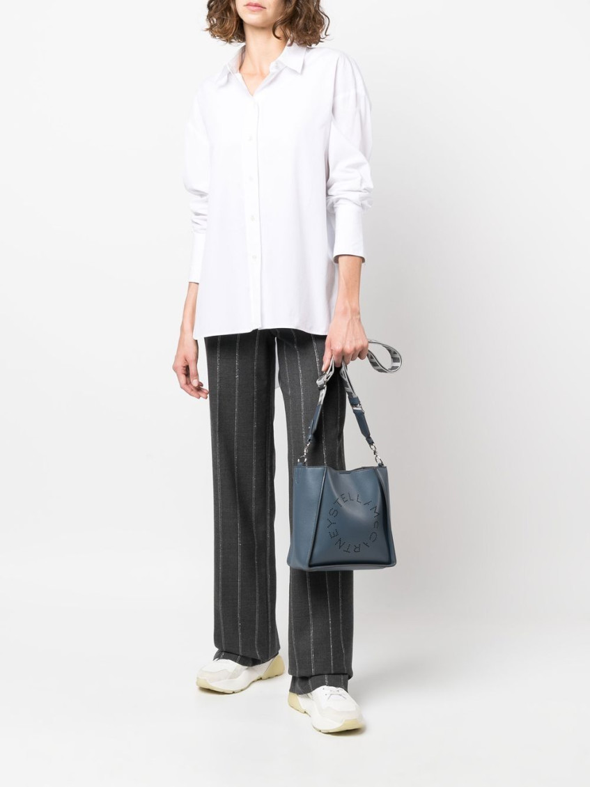 Stitch-detail striped tailored trousers