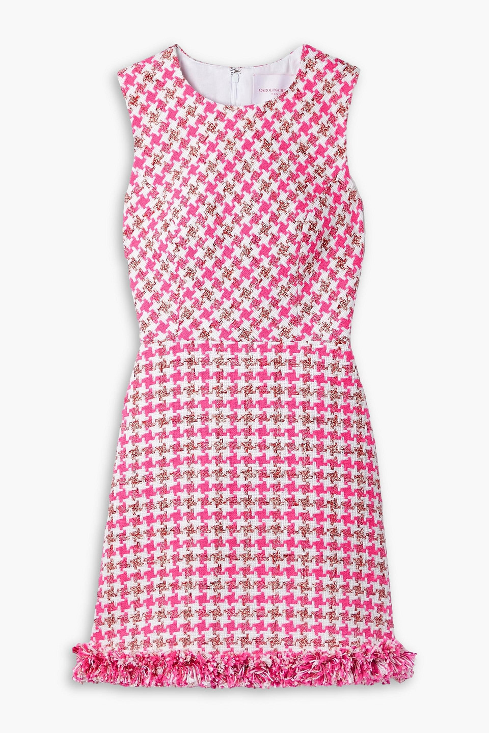 Frayed houndstooth cotton-blend bouclé mini dress - Pink - US 8