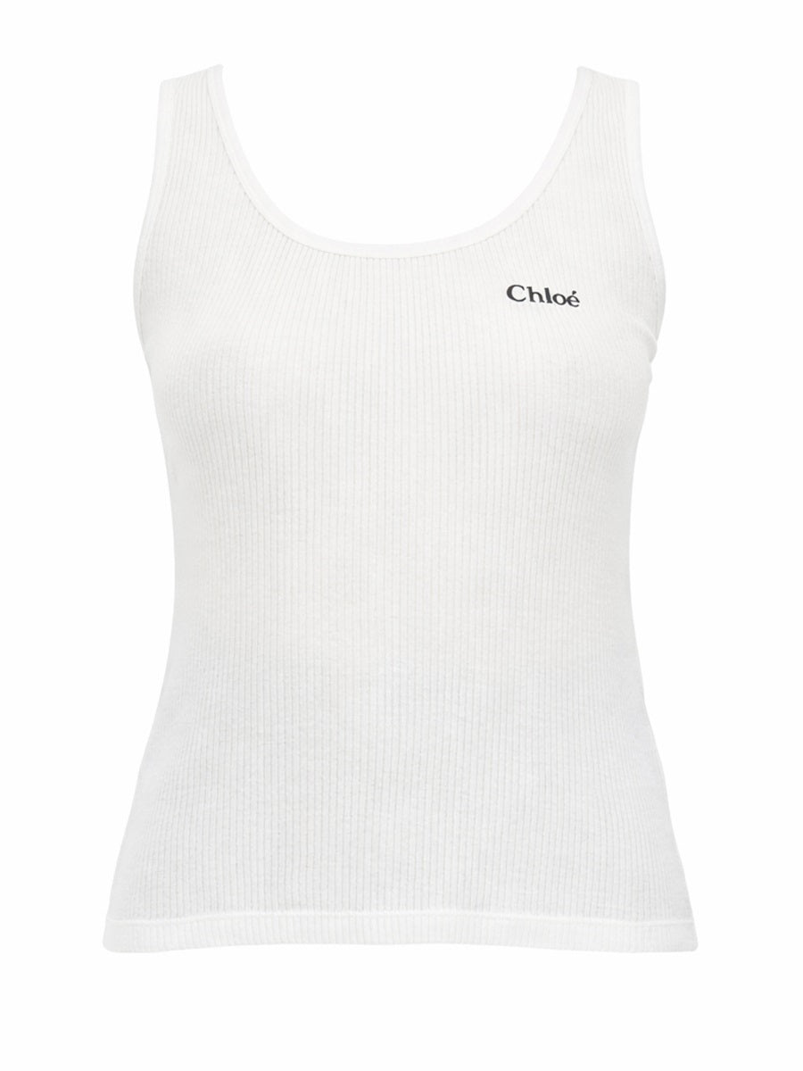 Chloé Ribbed Stretch Jersey Tank Top with Logo Embroidered on the Chest