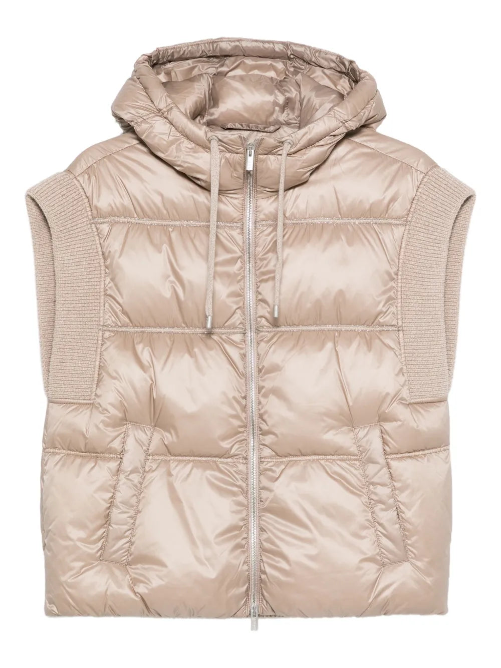 Hooded Quilted Vest — Beige