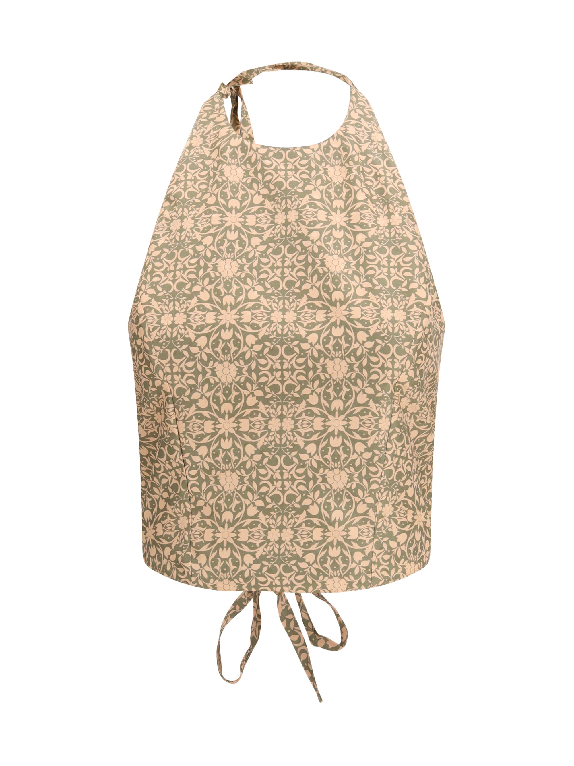 Damask-Patterned Halter Tank Top — Beige