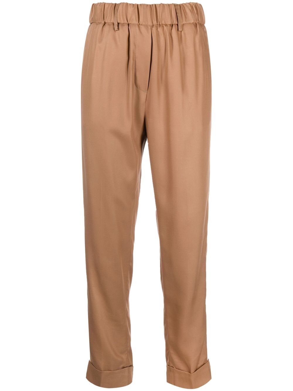 Cropped elasticated-waistband trousers - Neutrals