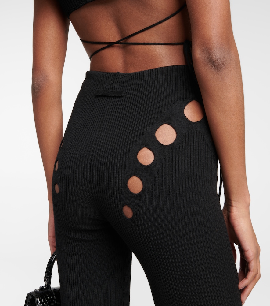 Cutout high-rise flared wool pants