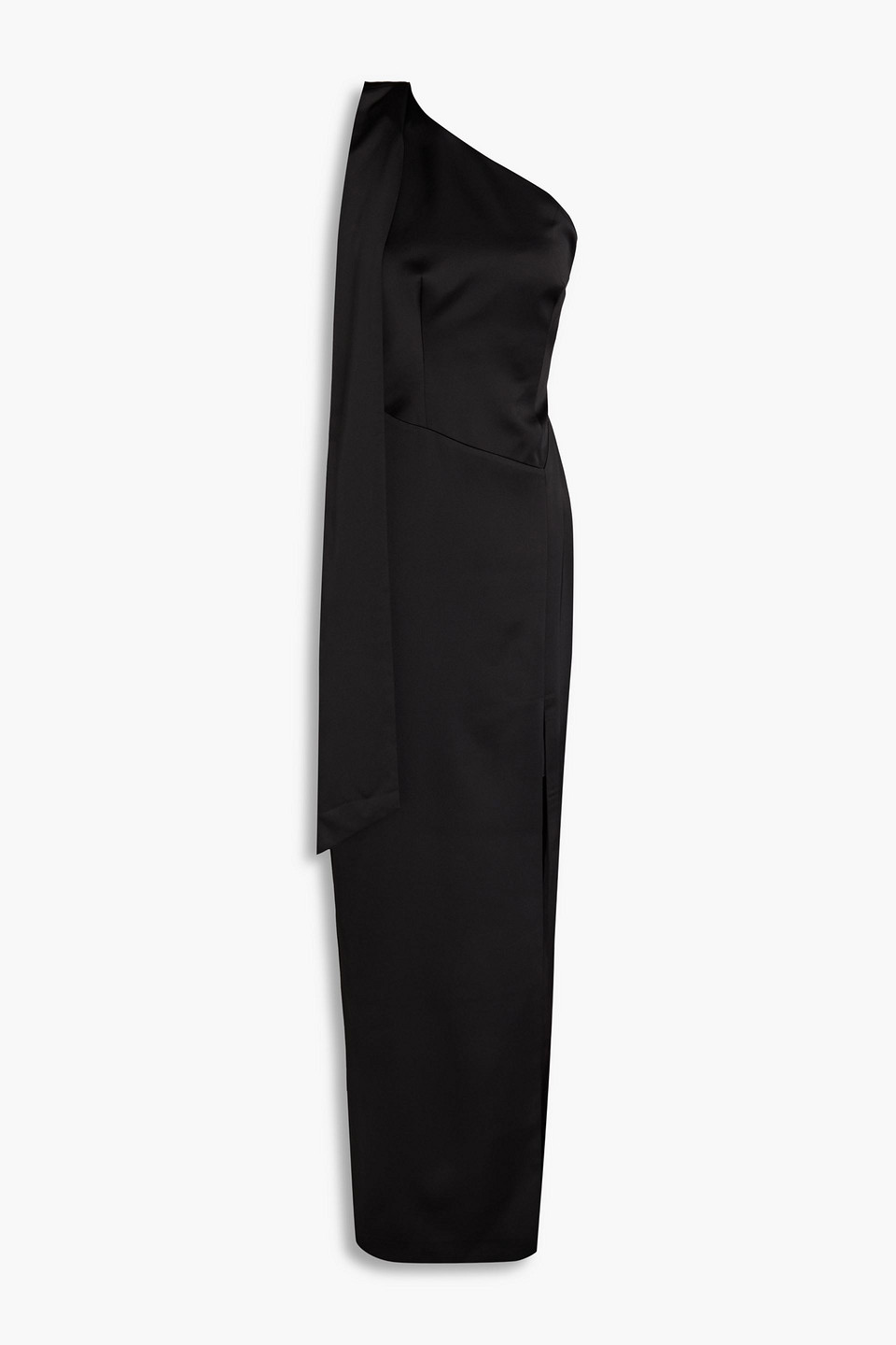 One-shoulder bow-detailed satin maxi dress