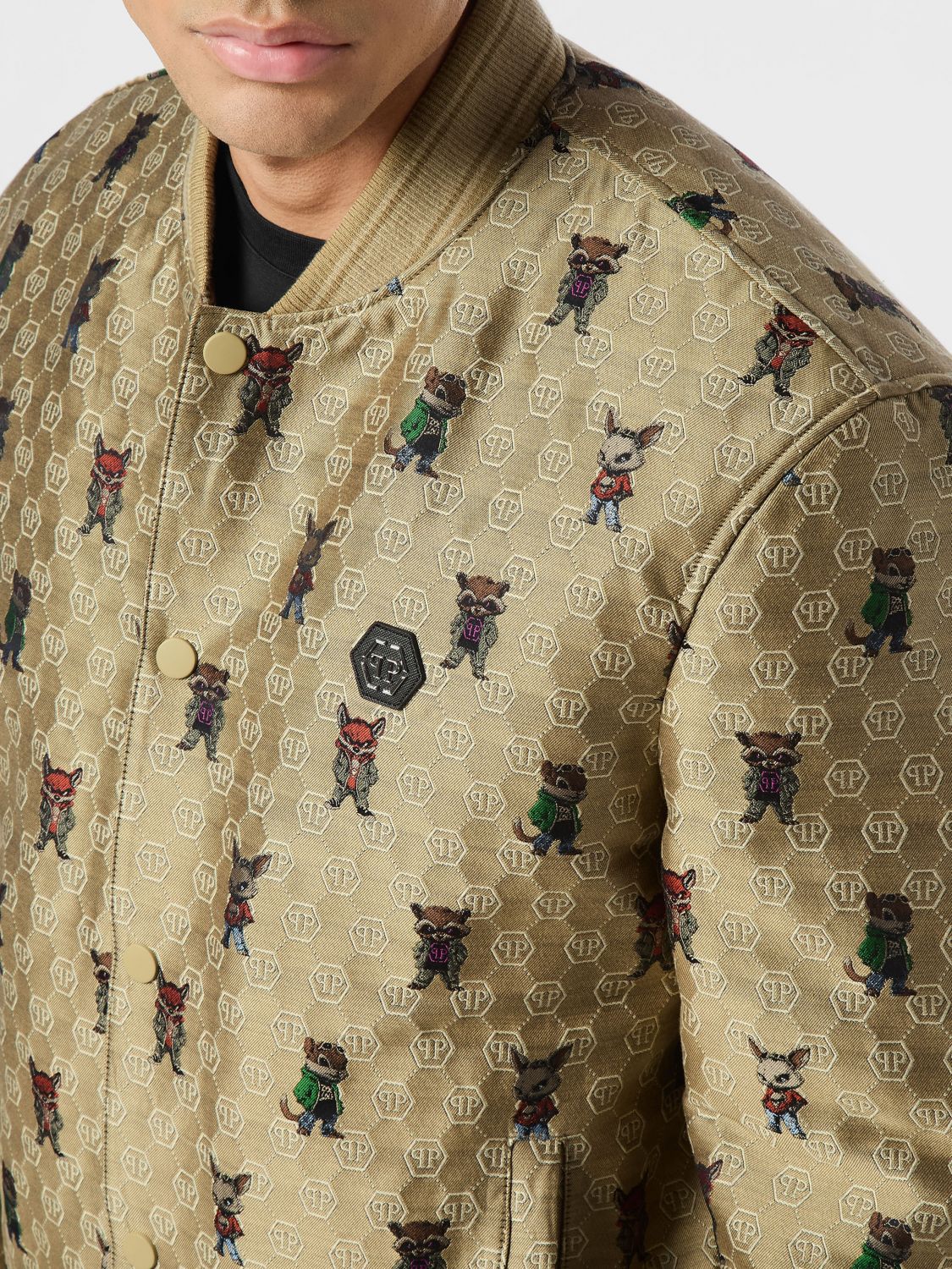 All-Over Hexagon Monogram Print Silk Blend Bomber Jacket