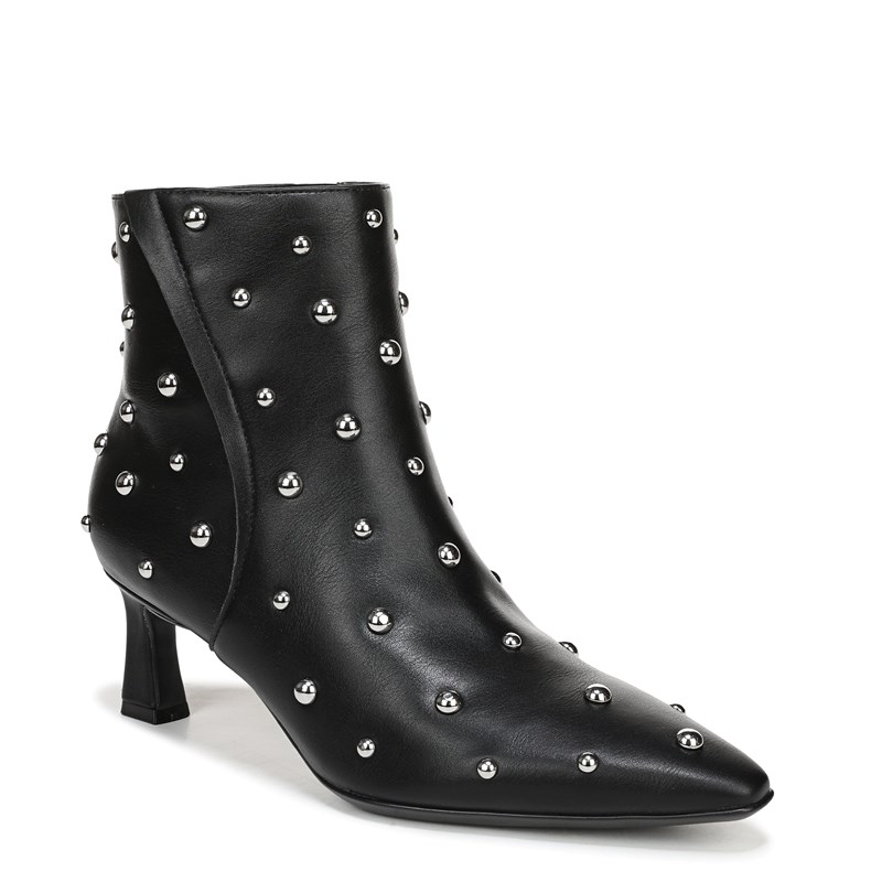 Deesha Bootie Boots, Black Stud Faux Leather Suede