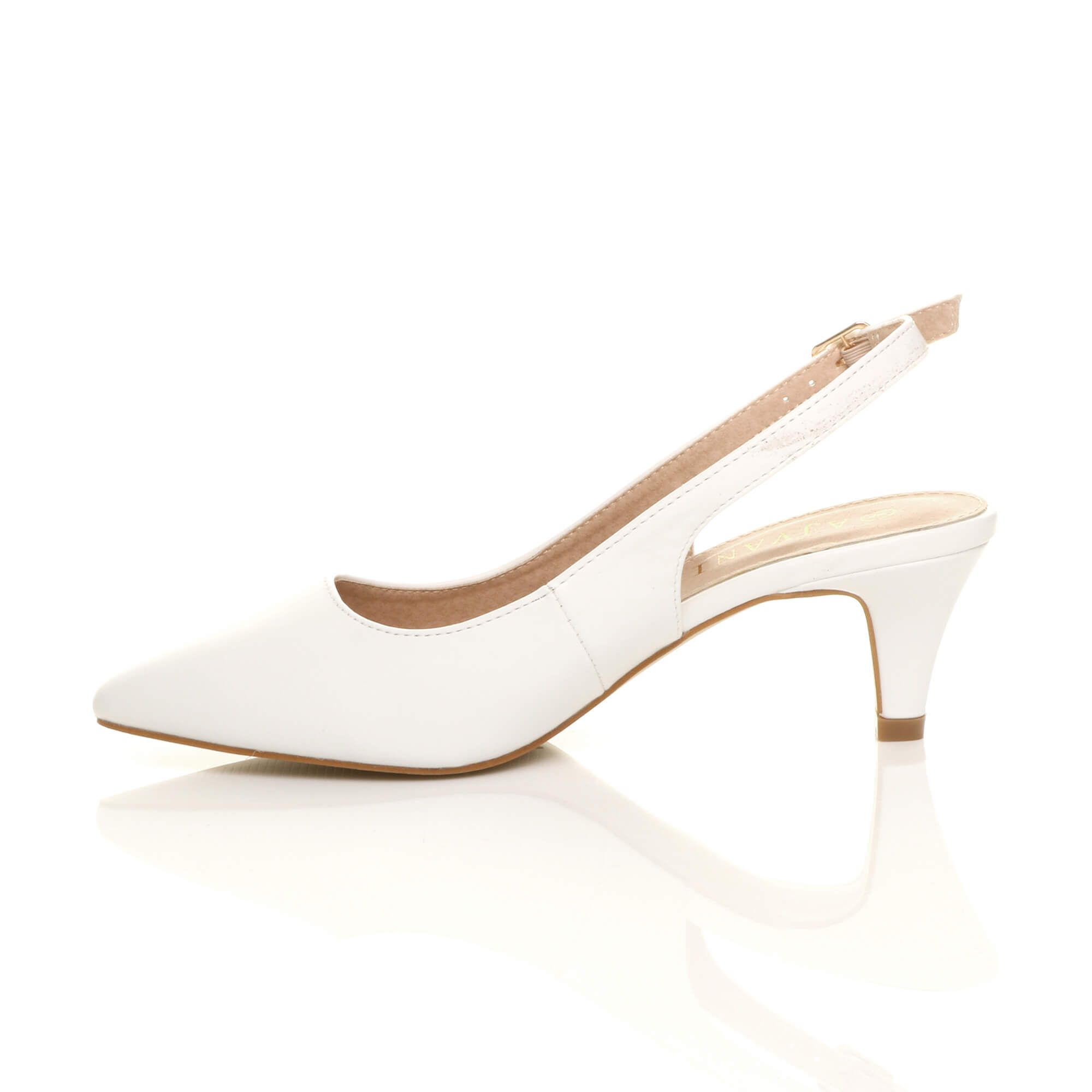 Ajvani Mid Heel Slingback Pointed Toe Court Shoes In White