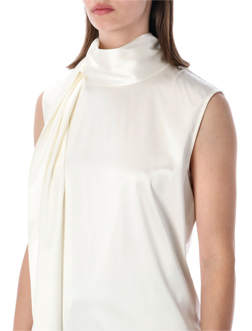 Ivory Stretch Satin Top White Exterior: Silk Elastane Maglie - Women
