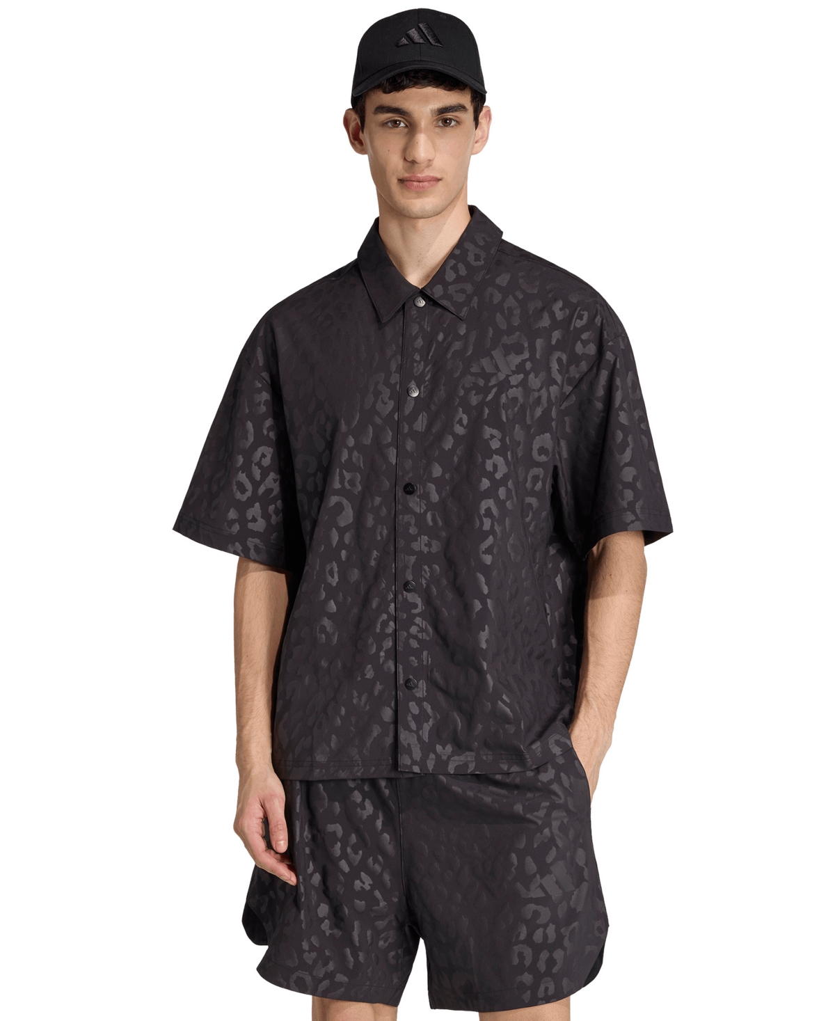 Men's Tech Leopard Short-Sleeve Shirt - Black
