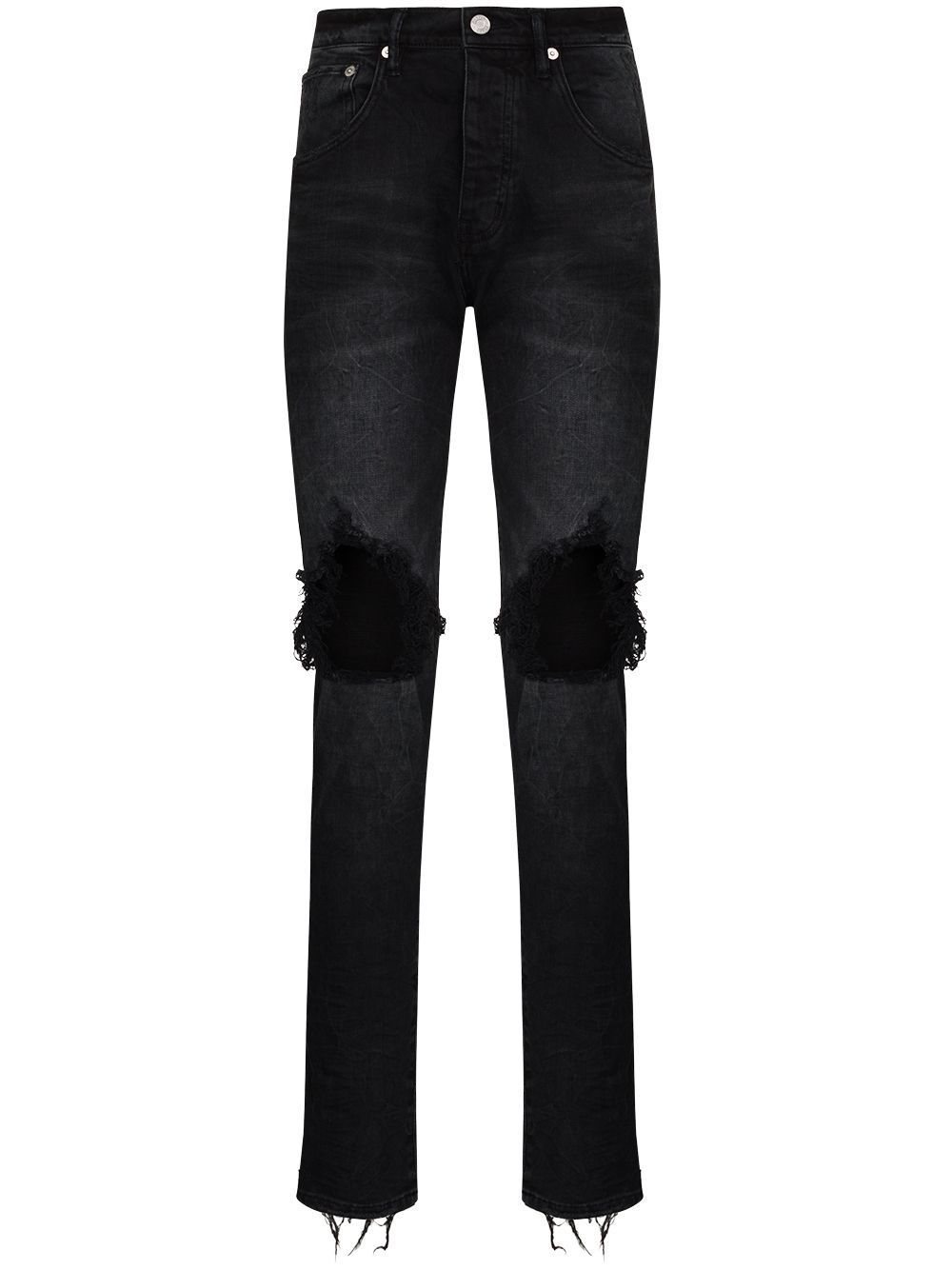 Low-rise "Black Wash Blowout" slim jeans