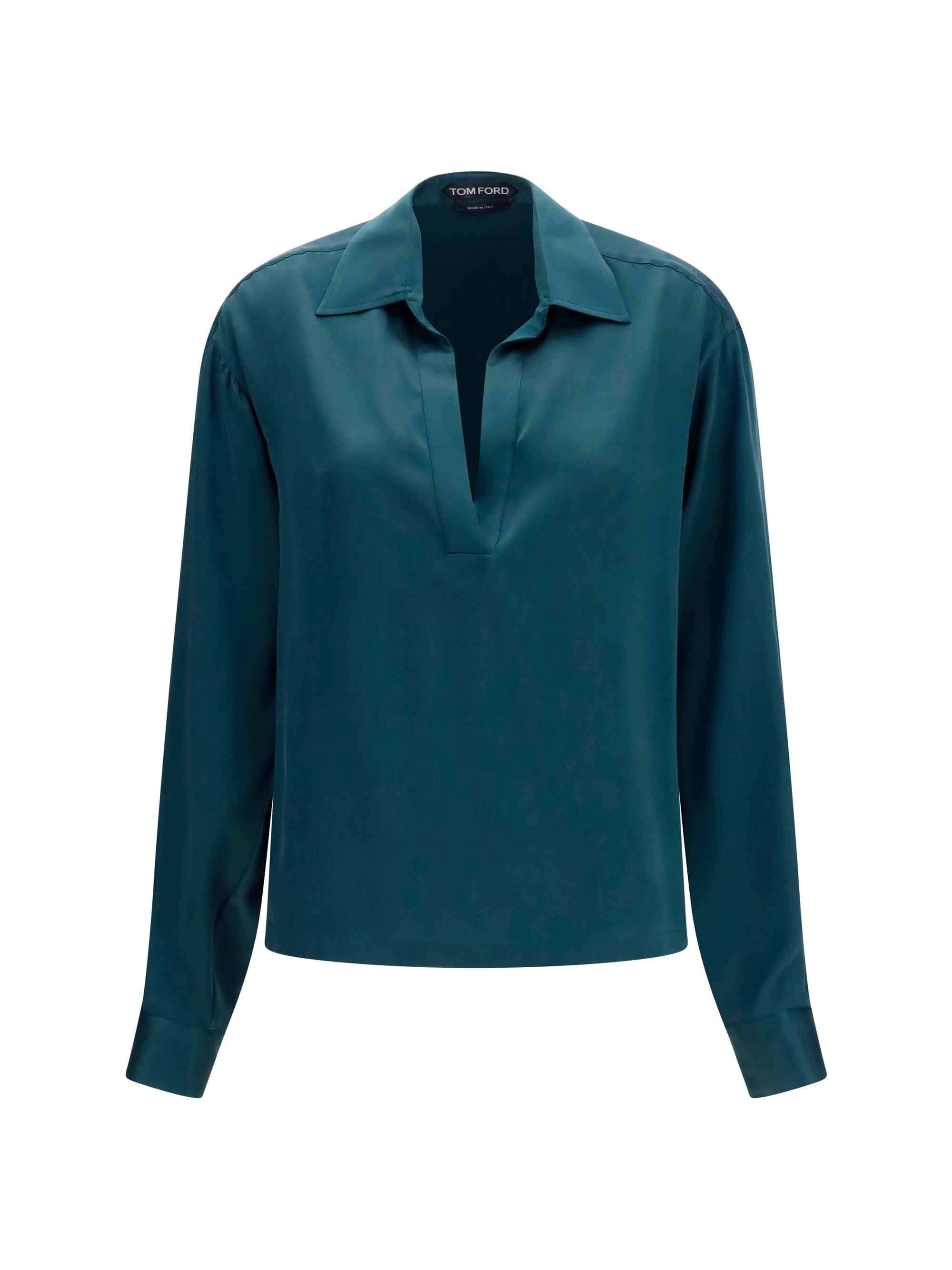 Deep V-Neck Silk Shirt — Teal