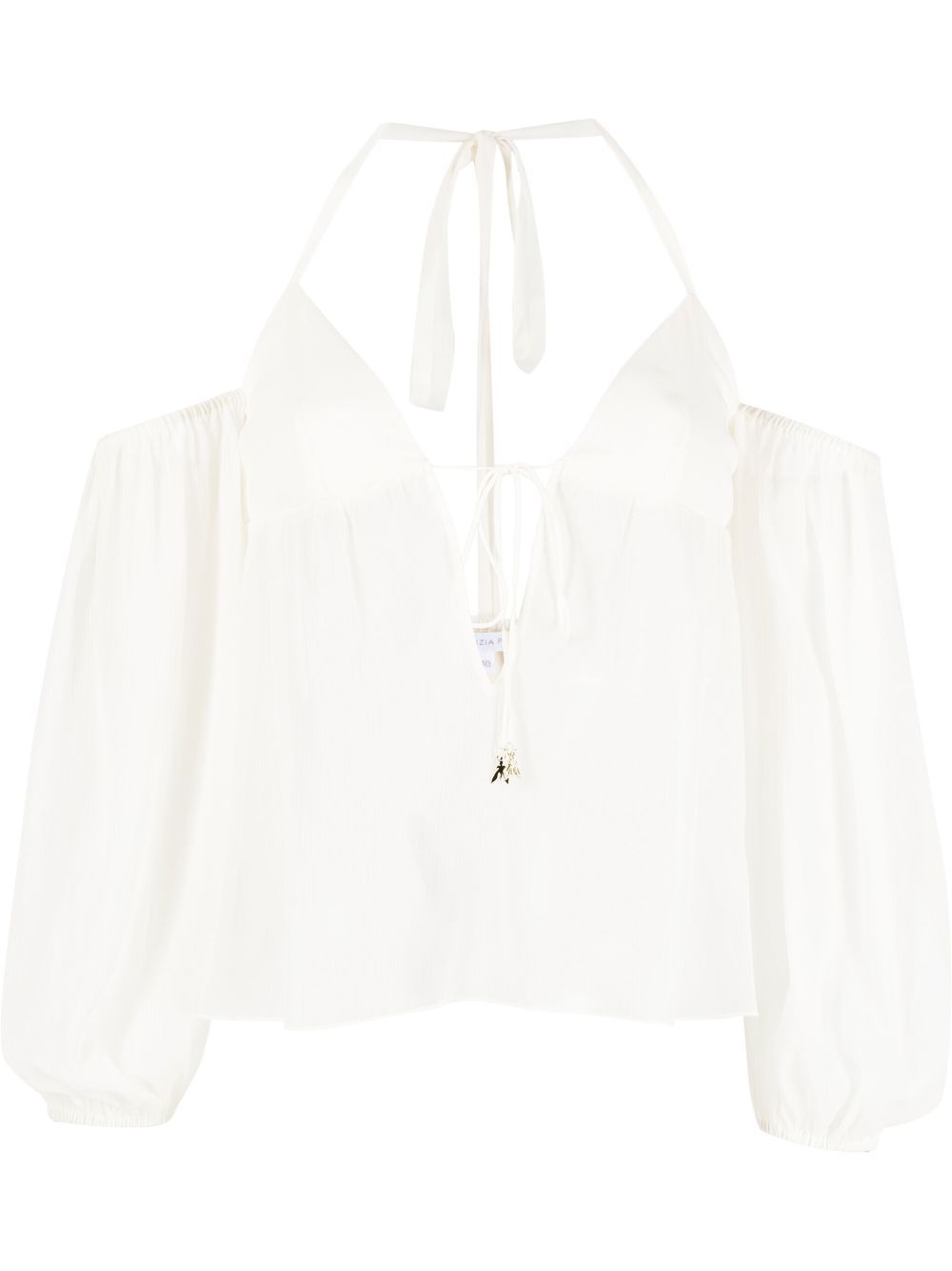 Semi-sheer halterneck blouse - White