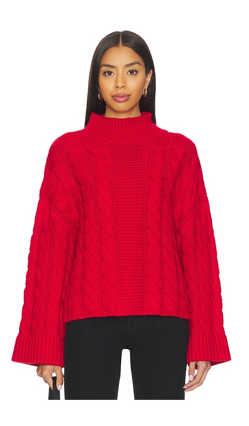 525 America Adalynn Oversized Chunky Cable Mock Neck Pullover in Red. - M also in
