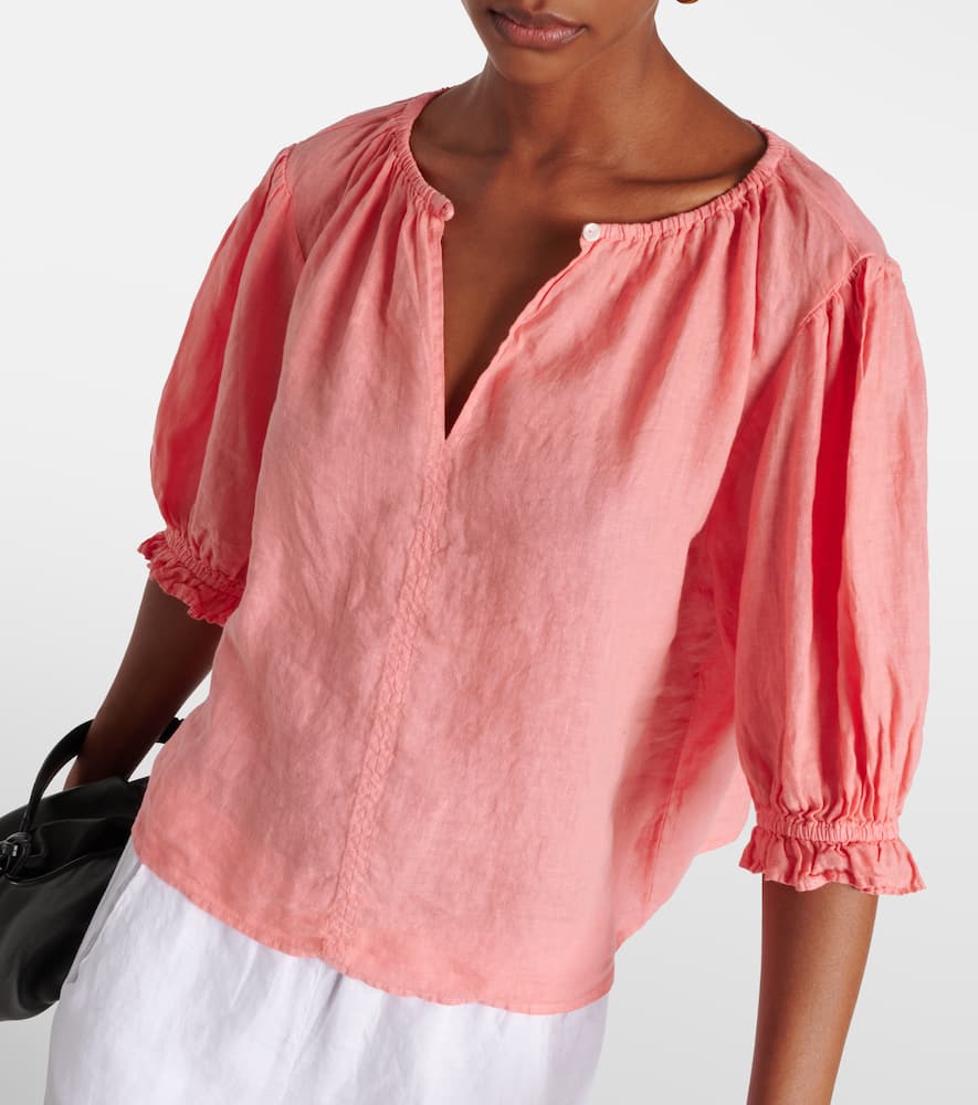 Puff-sleeve linen top