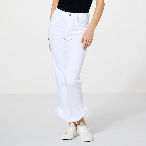 Ruffle Crop Denim Skimmer Jean - White - Size Large