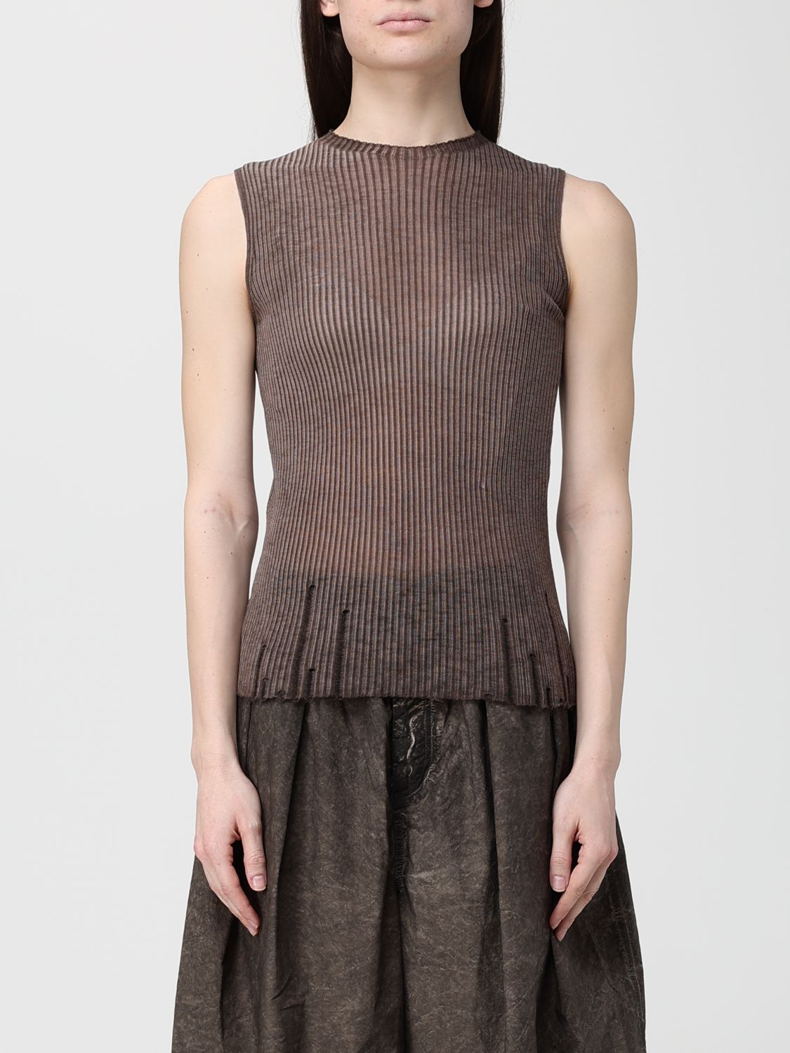 Raw-cut fine-knit top - Neutrals