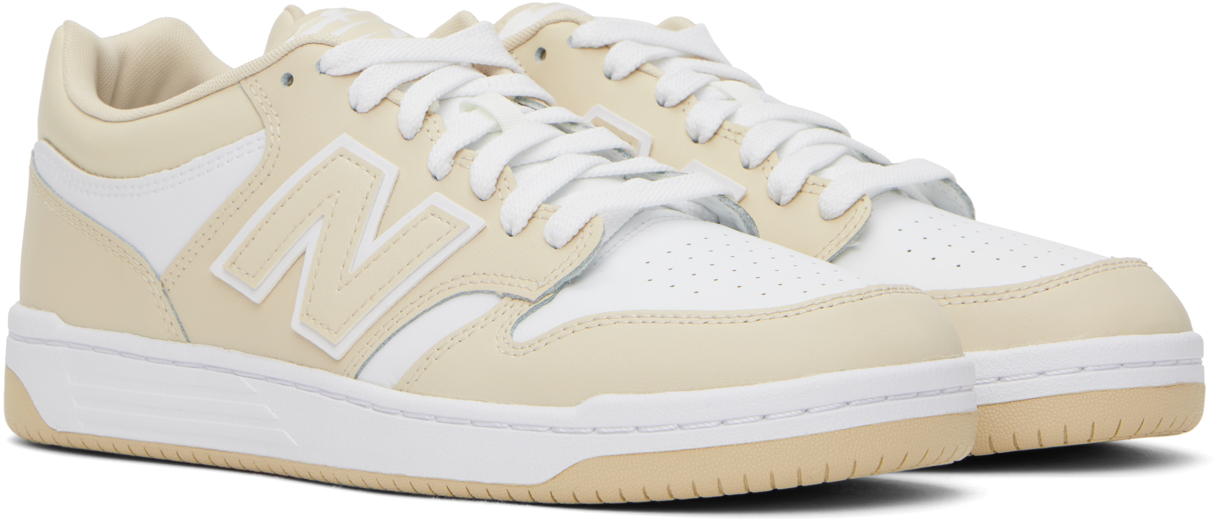 New Balance White & Beige 480 Sneakers