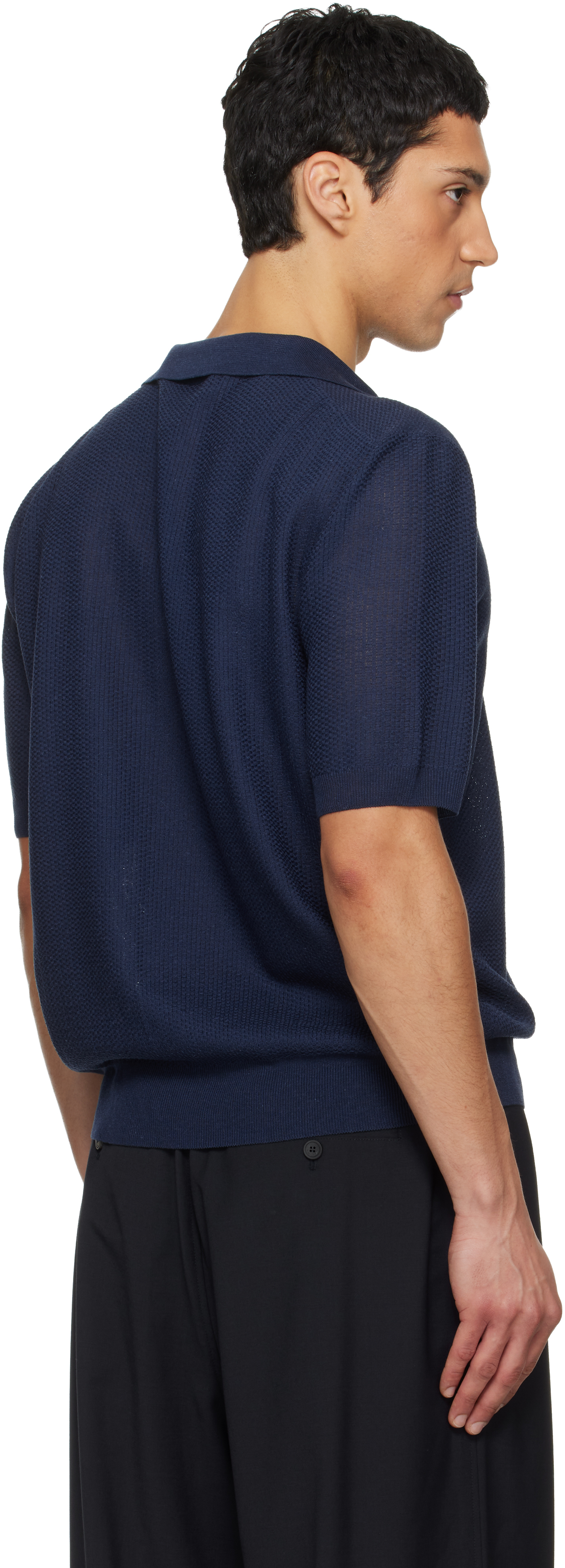 Navy Layered Neck Knit Polo