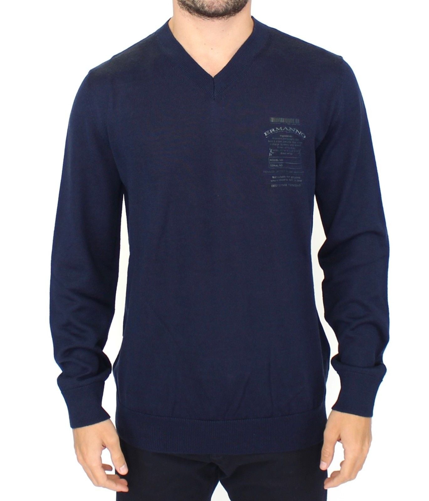 Wool Blend V-Neck Sweater — Navy