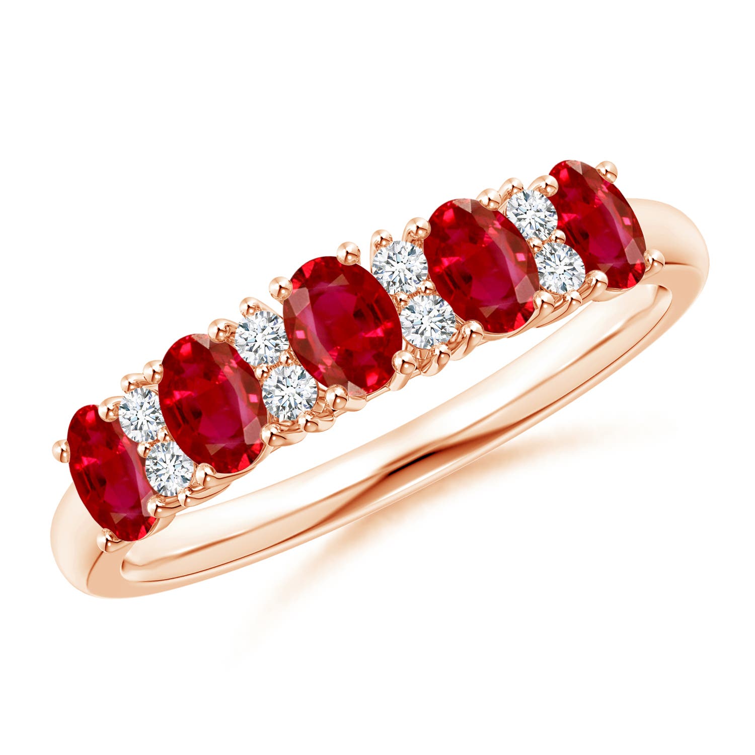 Angara 1.0 Carat Five Stone Ruby and Diamond Wedding Ring in 18K Rose Gold