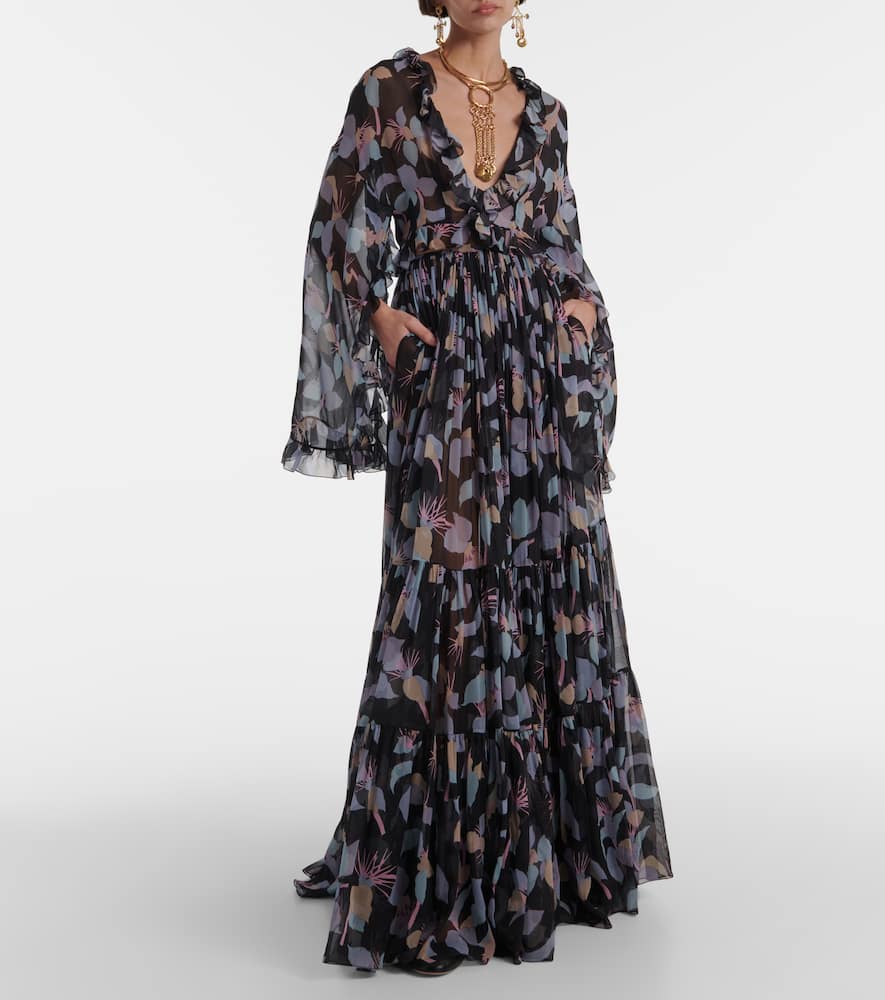 Chloé Floral pleated silk maxi skirt