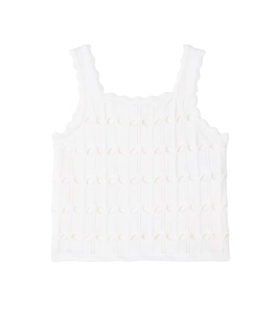 Cutout scalloped wool and cotton tank top