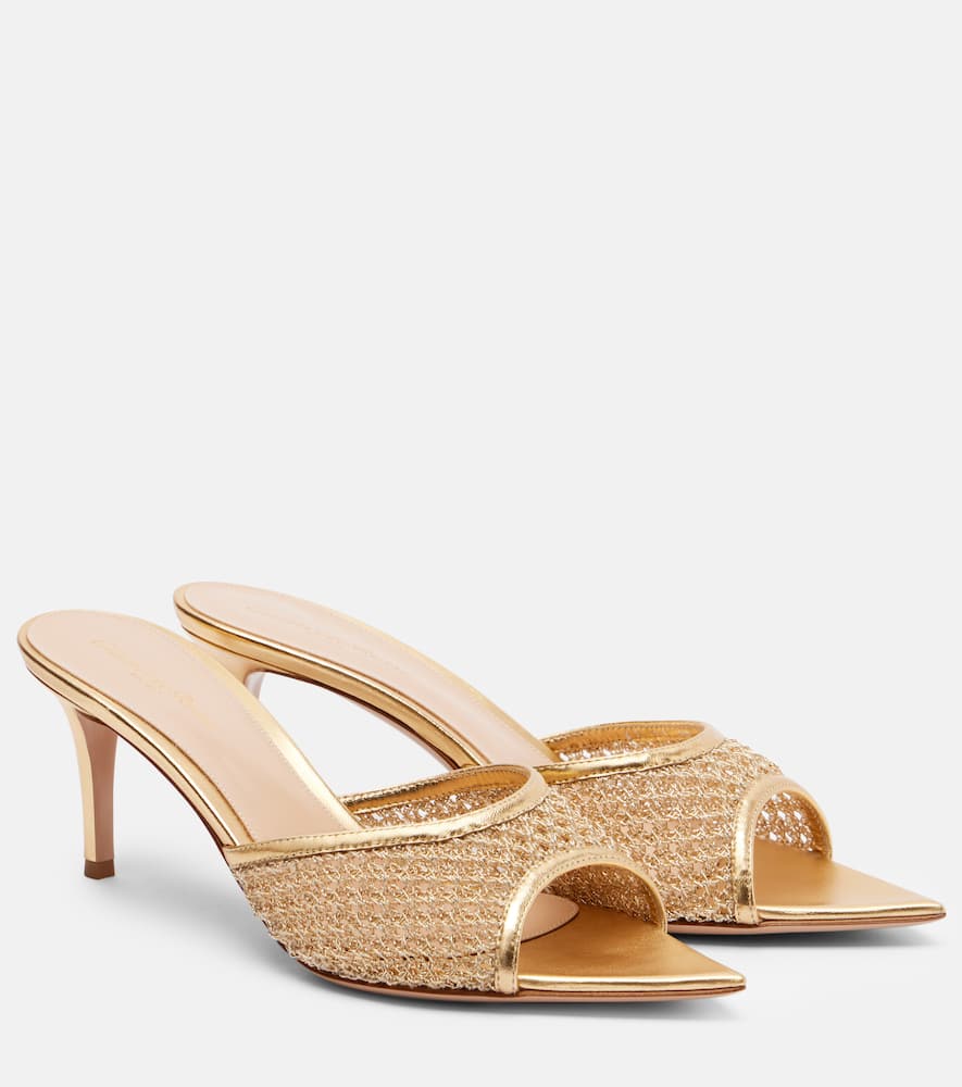 Sienna 70 metallic leather-trimmed mules