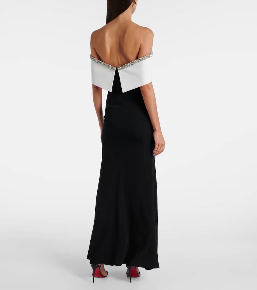 Embellished off-shoulder crêpe satin gown