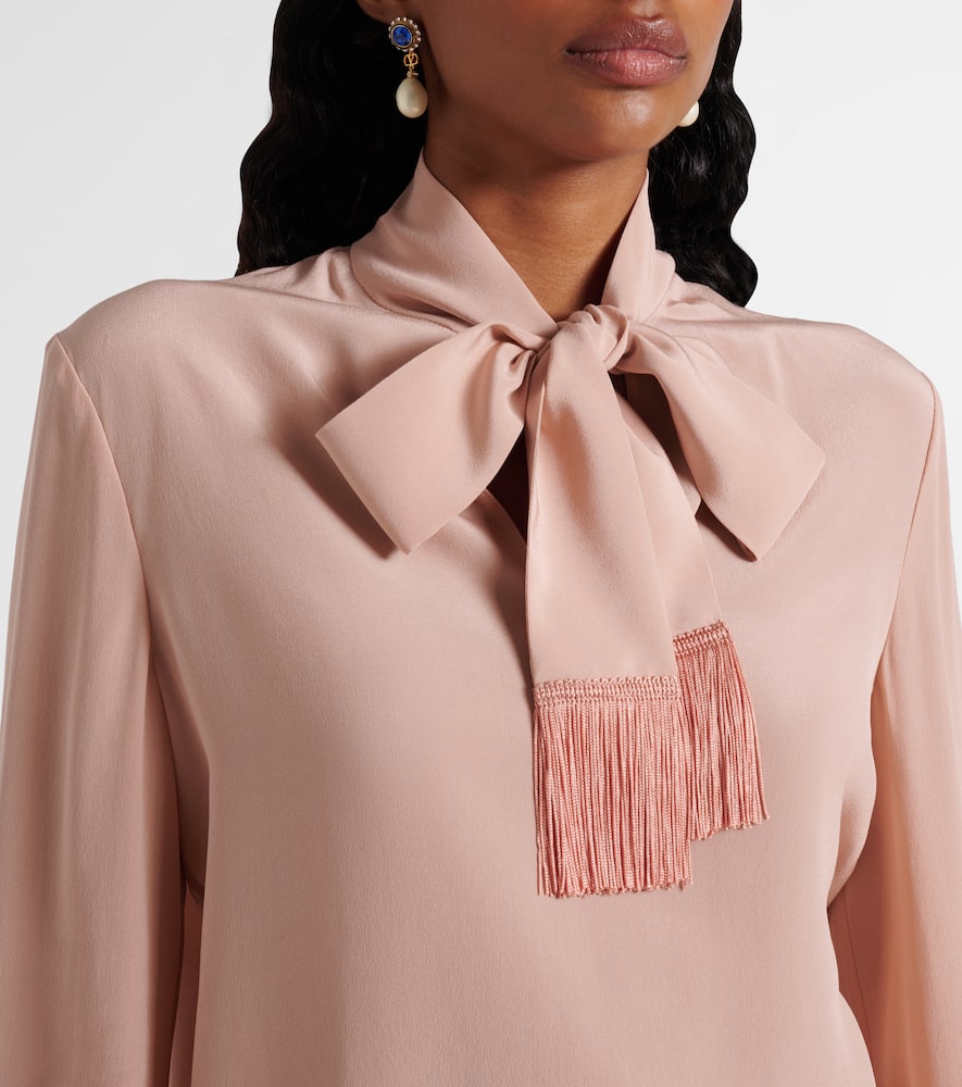 Bow-detail silk crêpe shirt