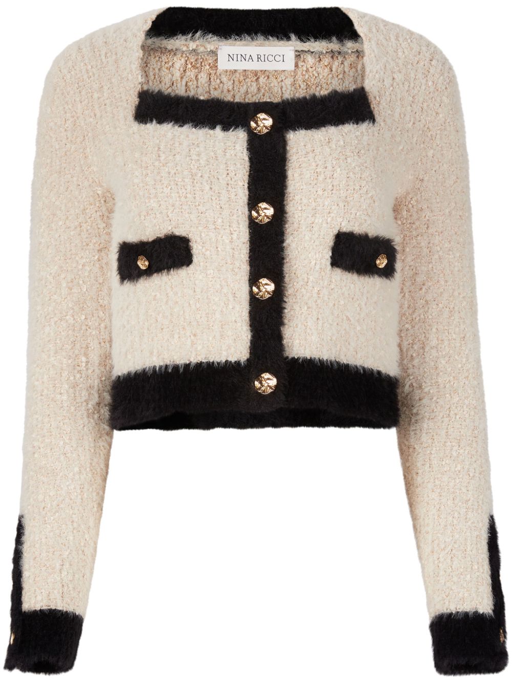 Square neck tweed cardigan - Neutrals