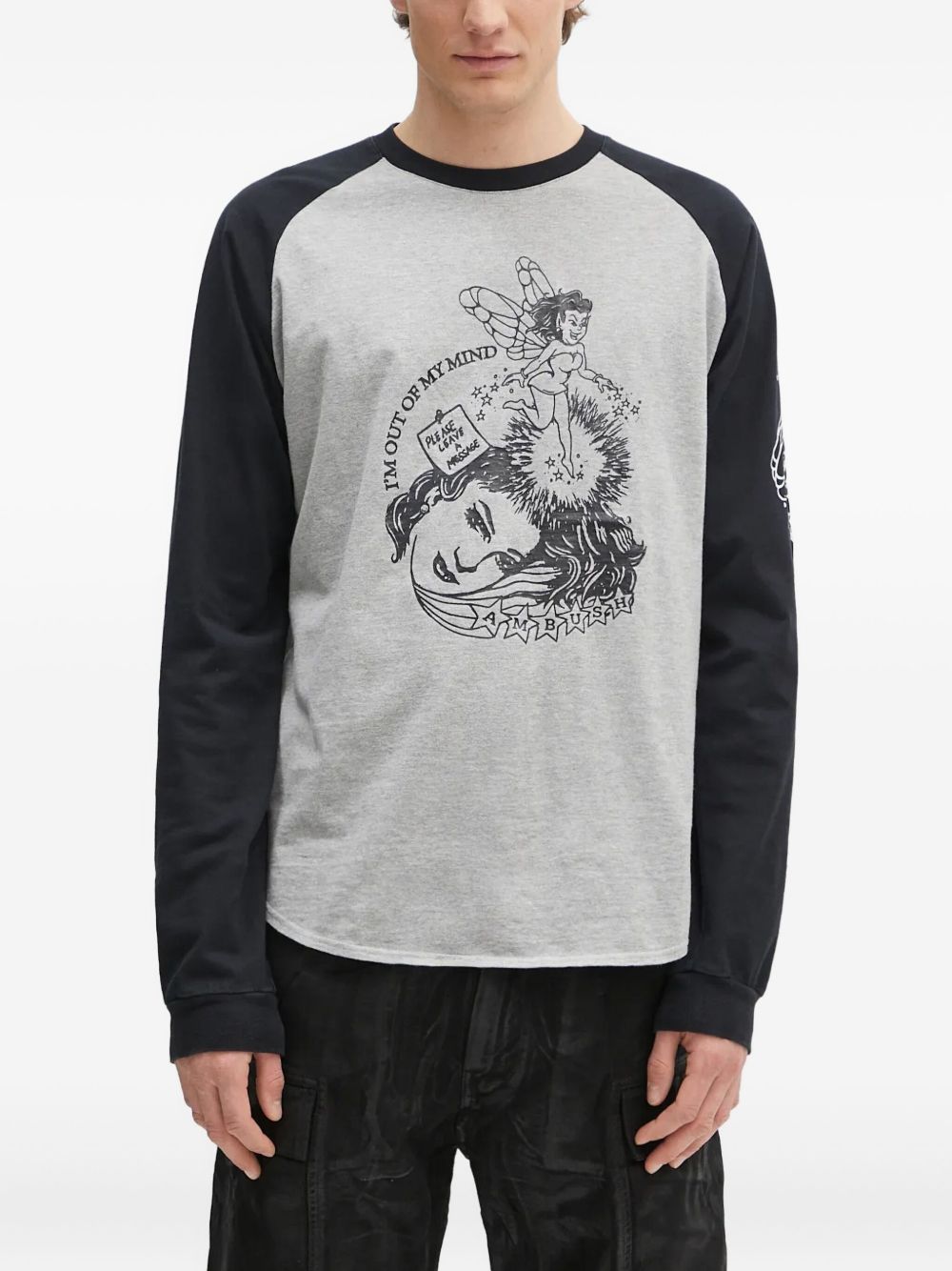 Graphic-print raglan-sleeve T-shirt - Grey