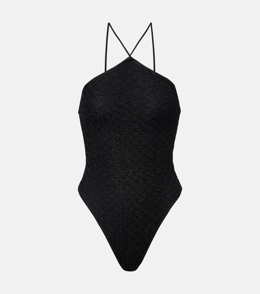 Zigzag cutout lamé swimsuit