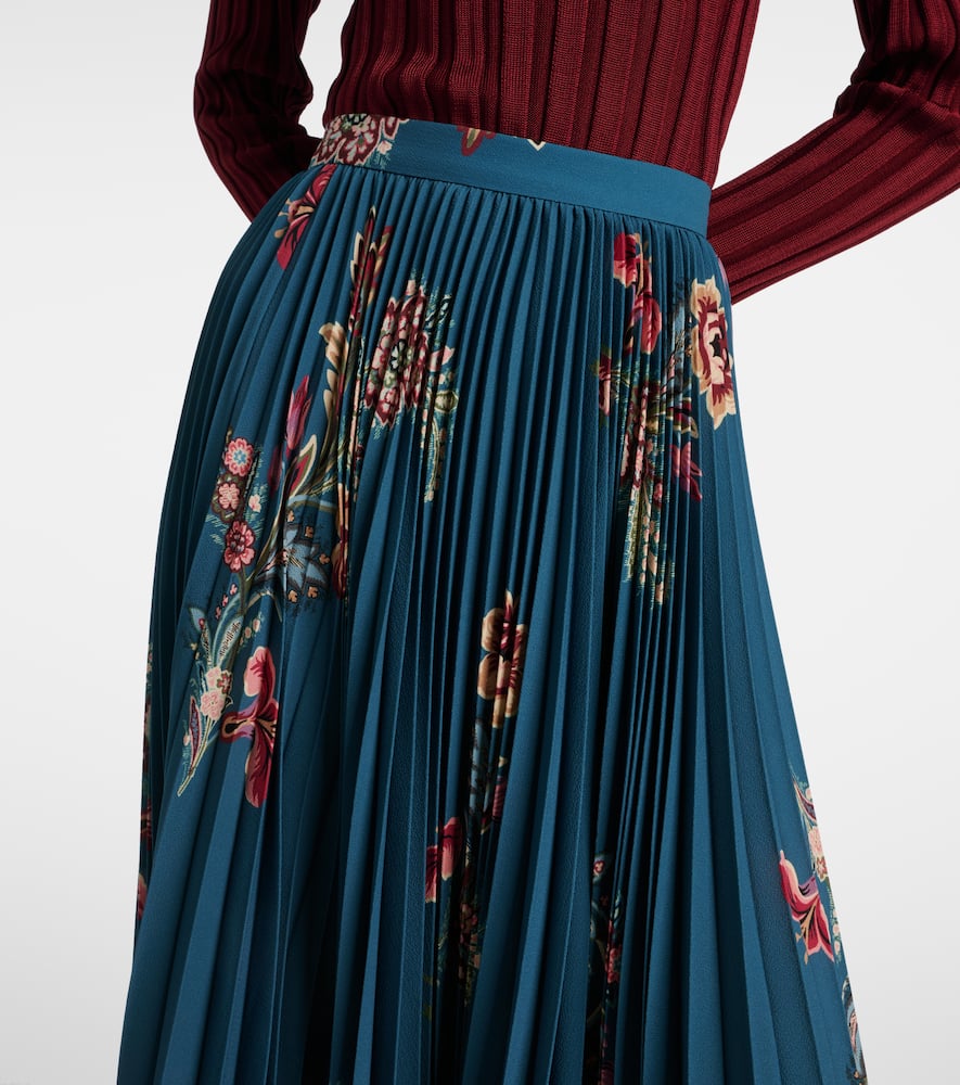 Plissé high-rise floral midi skirt