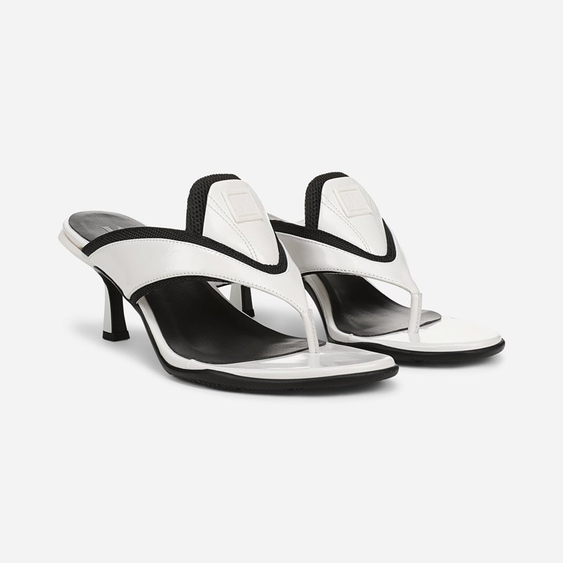 Ravyn Slide Sandals, White Leather / Black Mesh Fabric