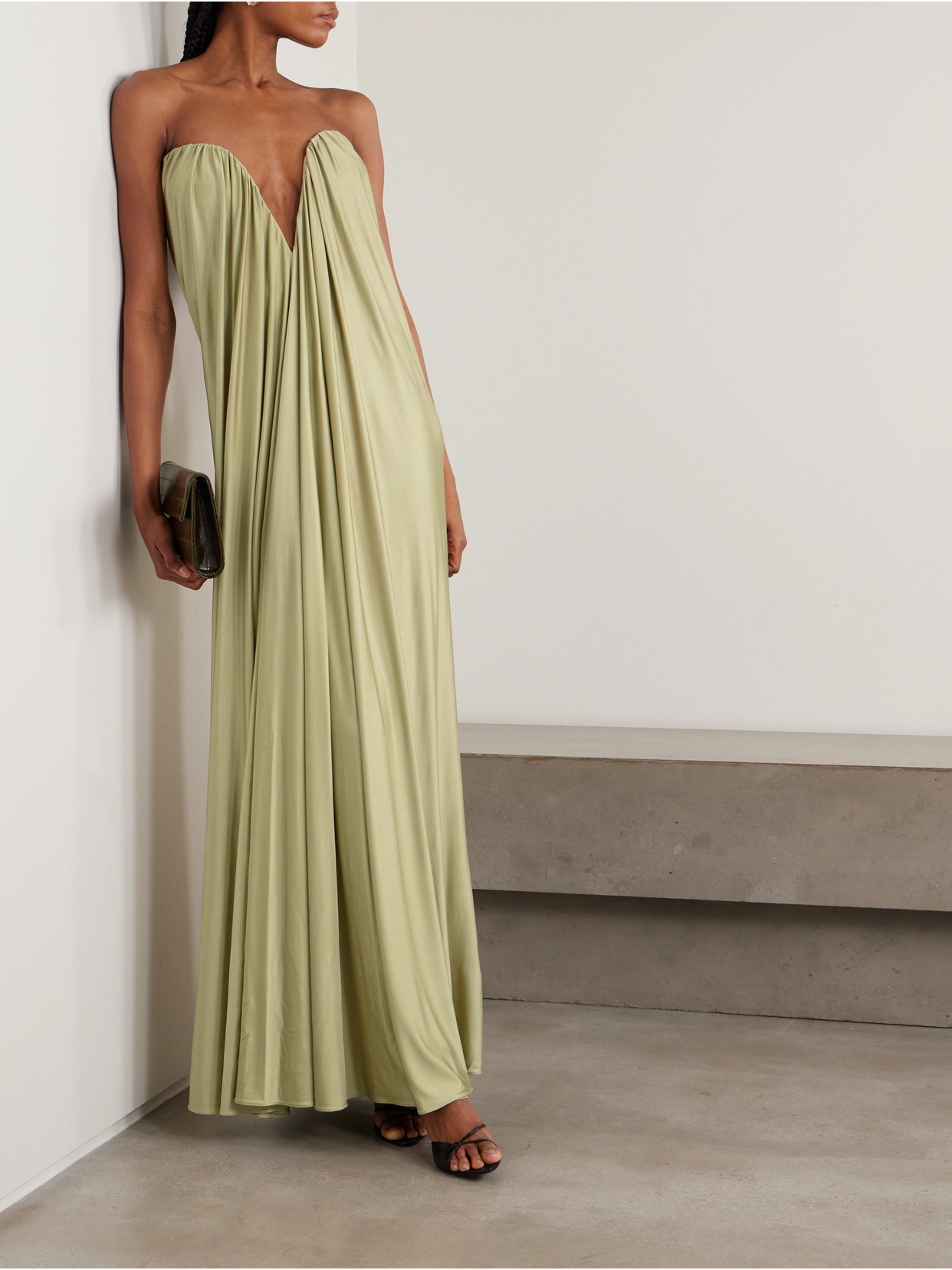 Olivienne Strapless Pleated Satin Gown - Green