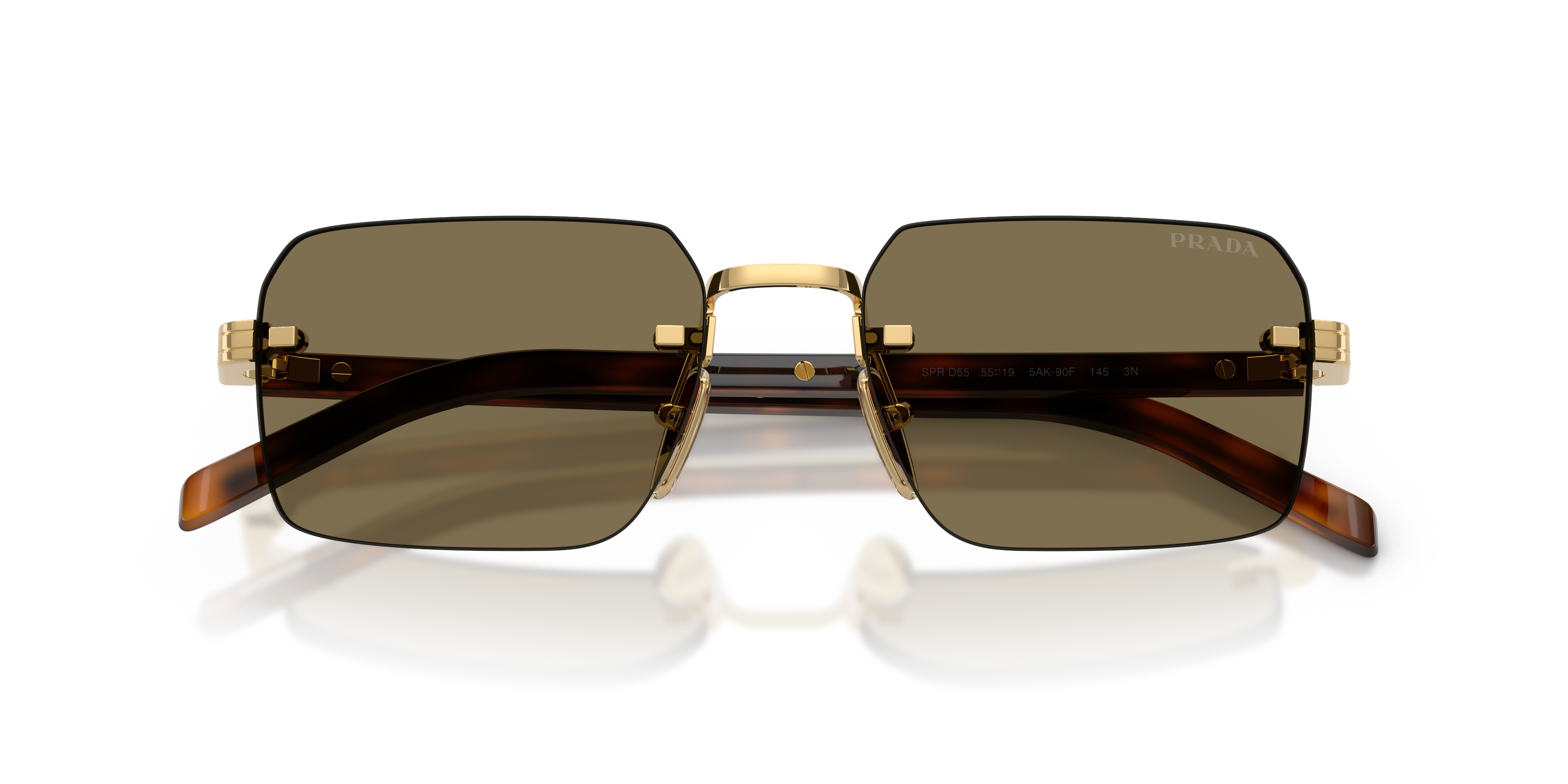Prada Man Prada PR D55S 5AK90F Sunglasses Metal Gold Brown Squared Norma