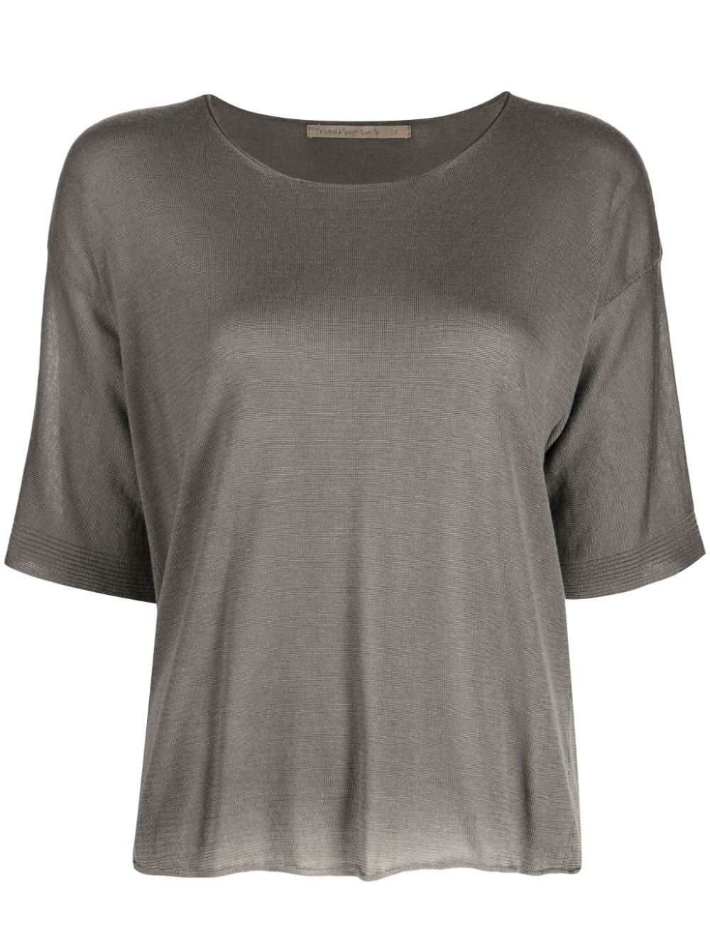Round-neck ribbed-cuff T-shirt - Grey