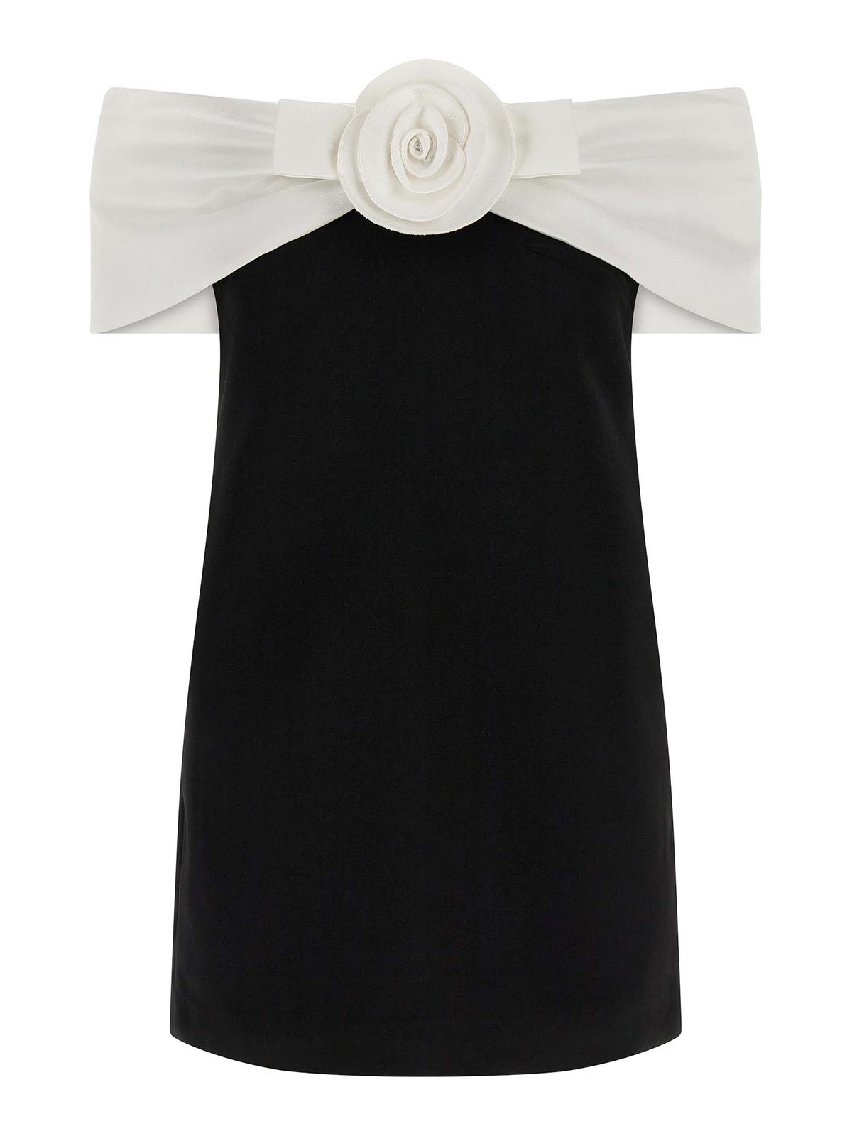 Black Crpe Flower Mini Dress
