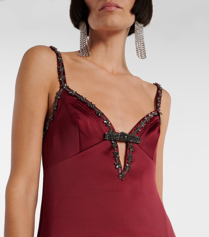 Self-Portrait Bow-detail embellished satin minidress