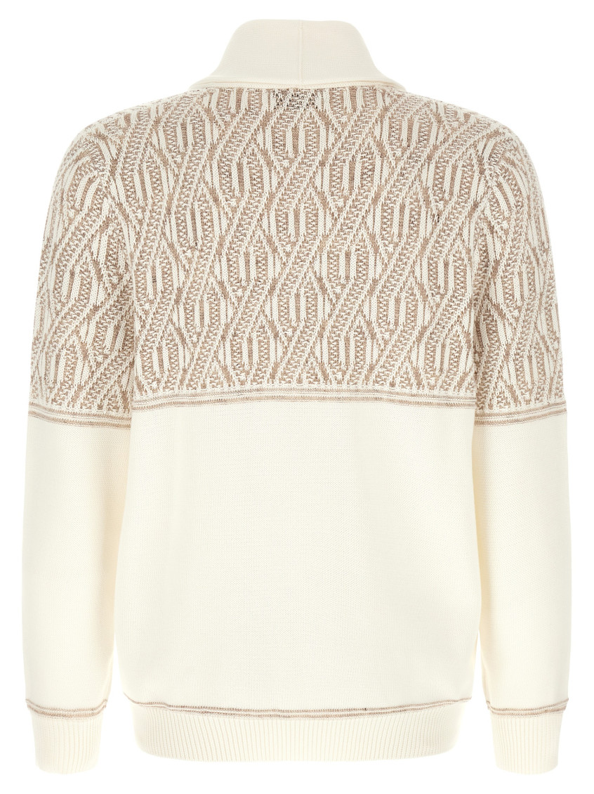 Beige Jacquard Shawl Neck Cardigan