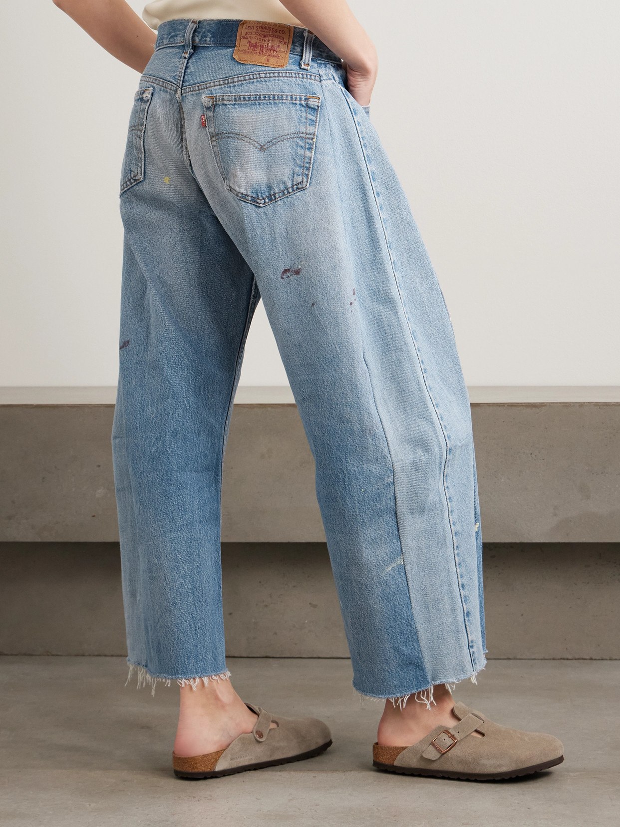 Lasso Distressed Cropped Mid-rise Wide-leg Jeans - Blue