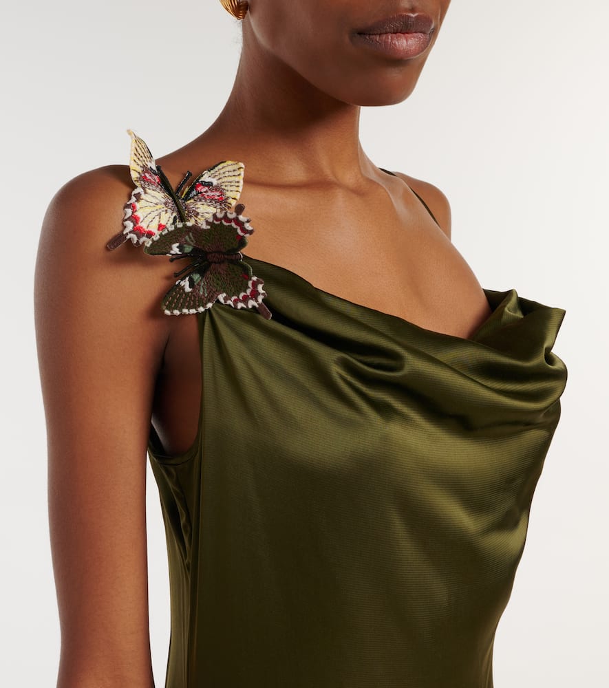 Appliqué satin gown