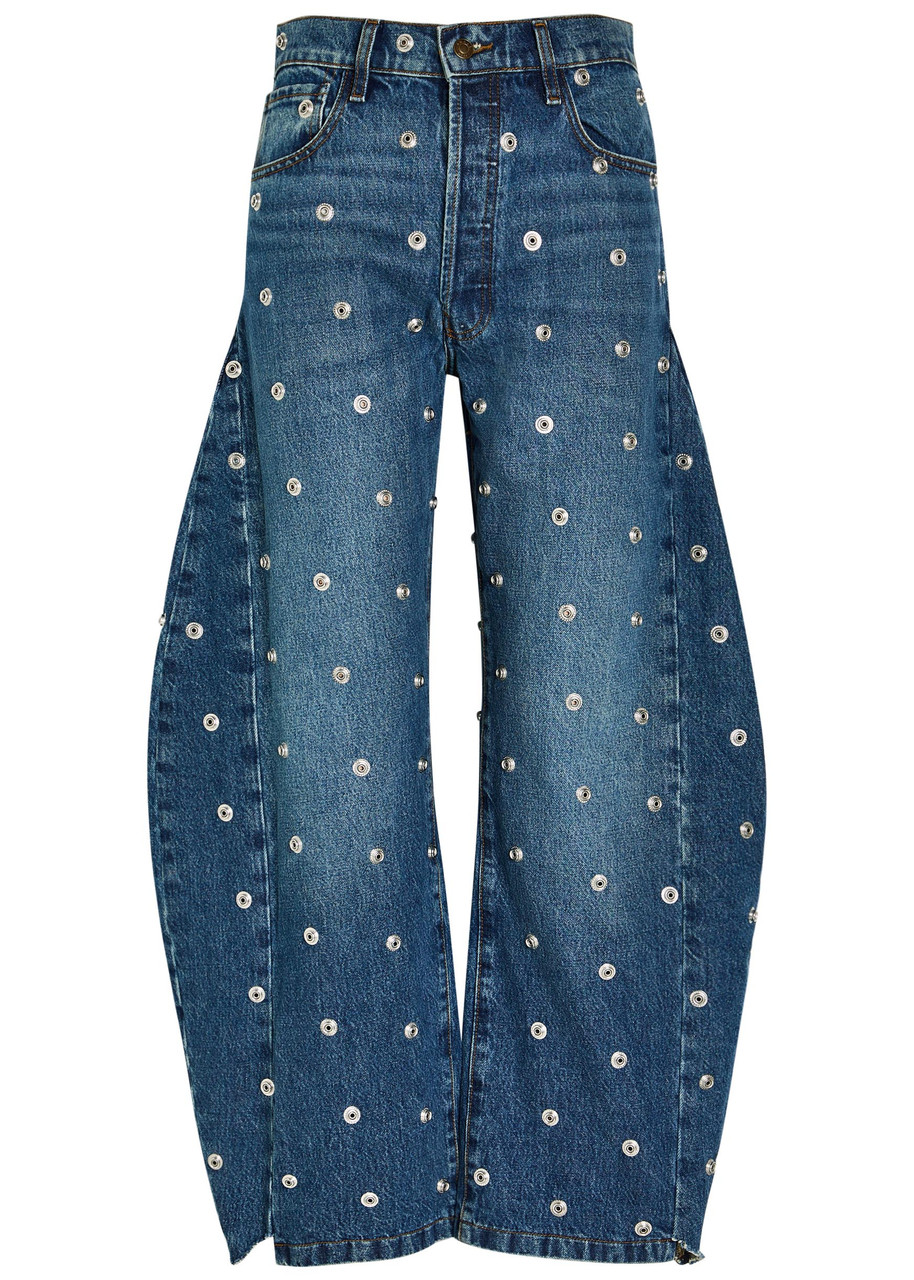 Stud-embellished Barrel-leg Jeans