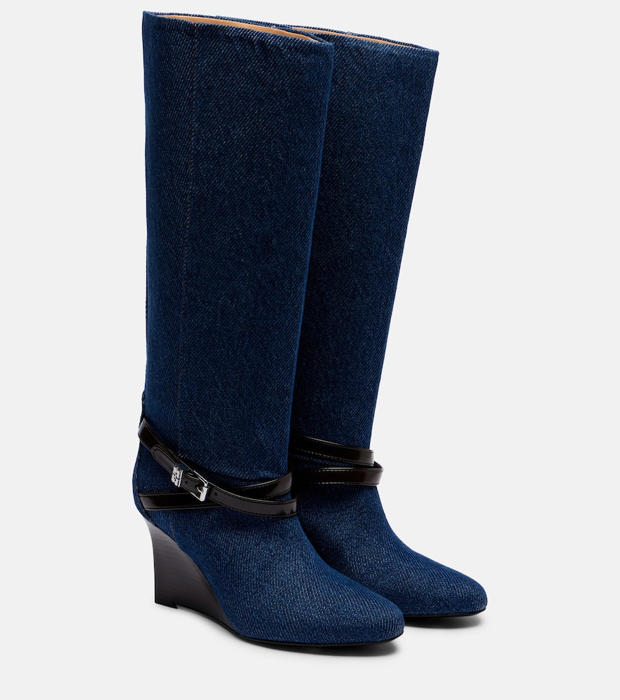 Kat denim knee-high wedge boots