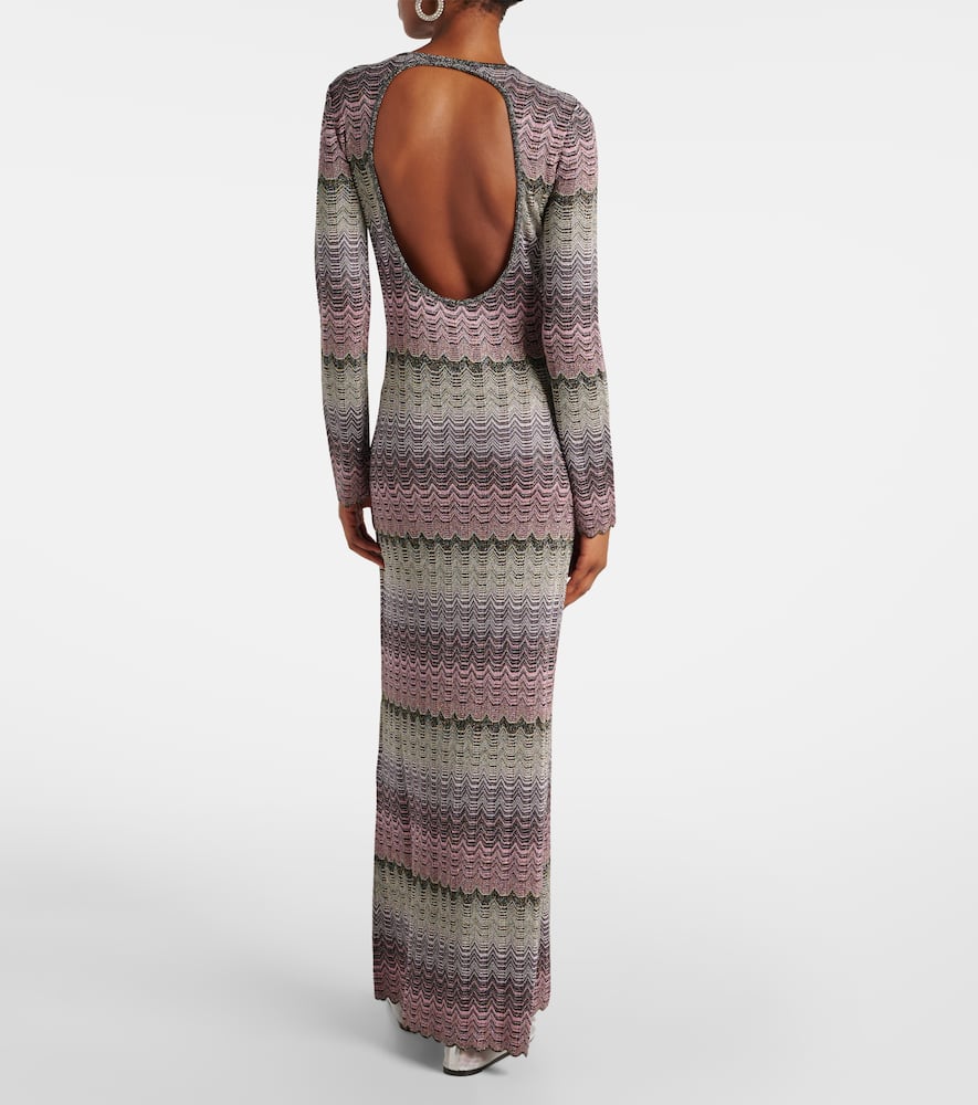 Open-back lamé maxi dress