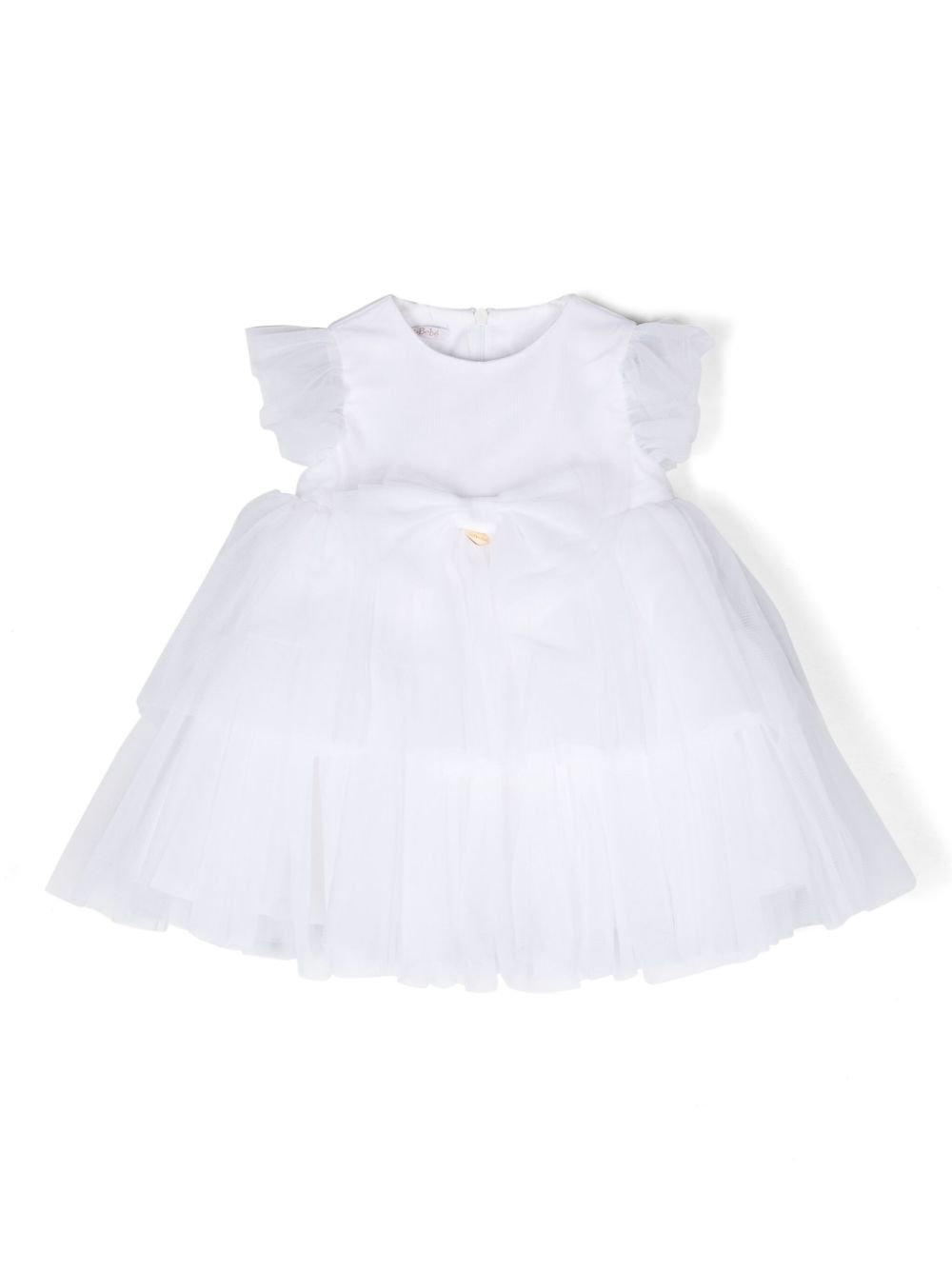 Tulle-overlay tiered dress - White